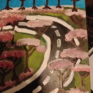 pink trees Nicole Pink Cherry Blossom Road Painting